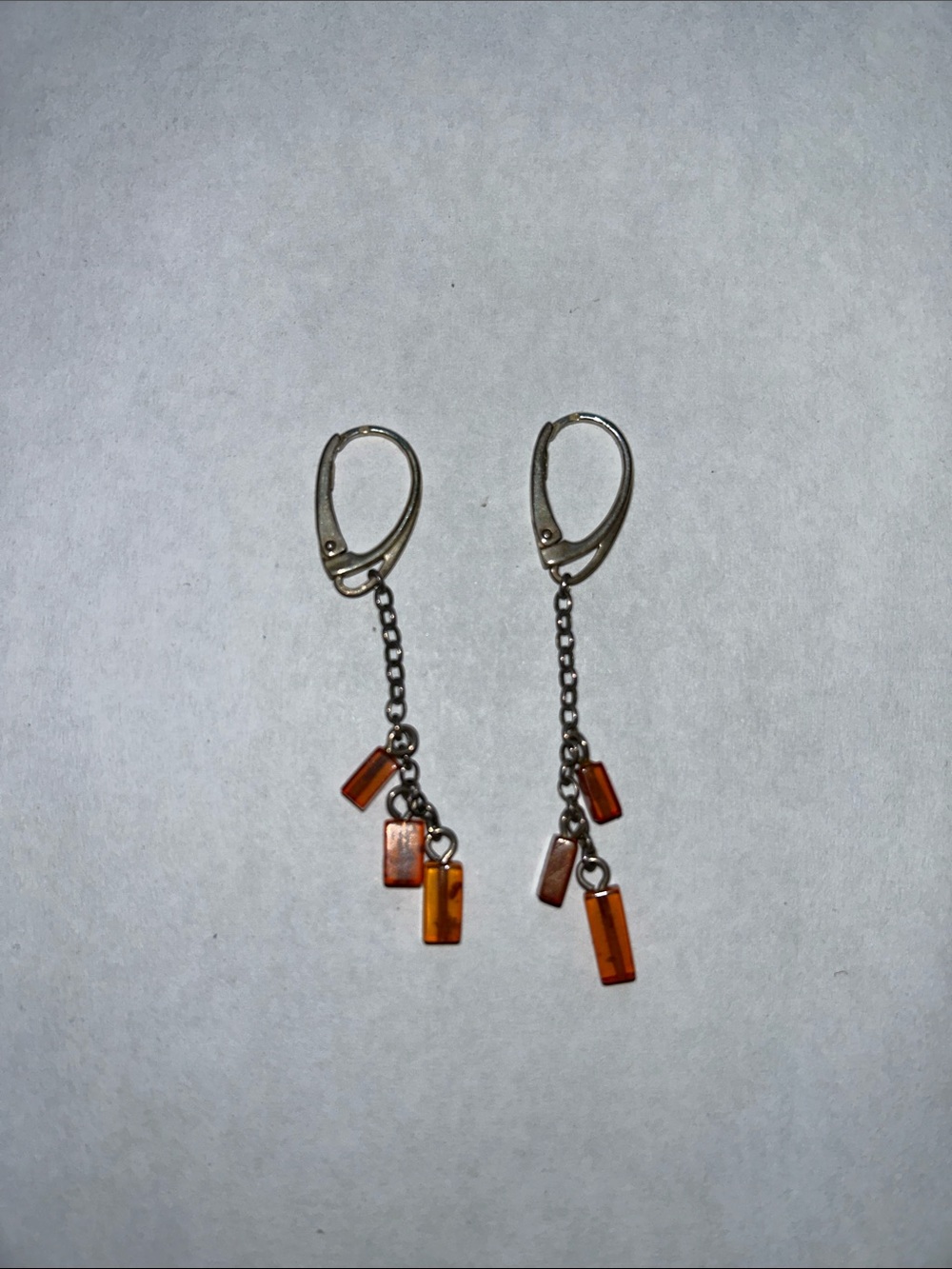 Sterling Silver Dangle Earrings with Amber Drops